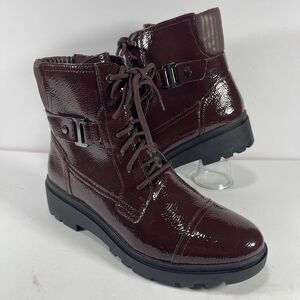 Clarks Collection Calla Dance Burgundy Patent Combat Boots - Women’s Size 9 W